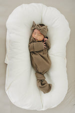 Mebie Baby Cocoa Organic Cotton Ribbed Knot Gown For Newborns And Babies - 