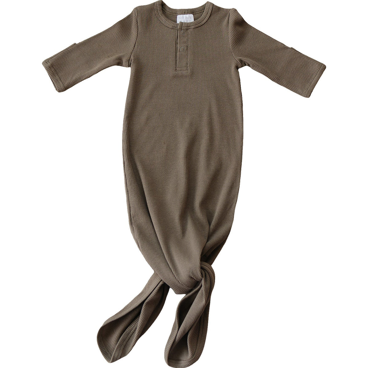Mebie Baby Cocoa Organic Cotton Ribbed Knot Gown For Newborns And Babies - 