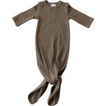 Mebie Baby Cocoa Organic Cotton Ribbed Knot Gown For Newborns And Babies - 
