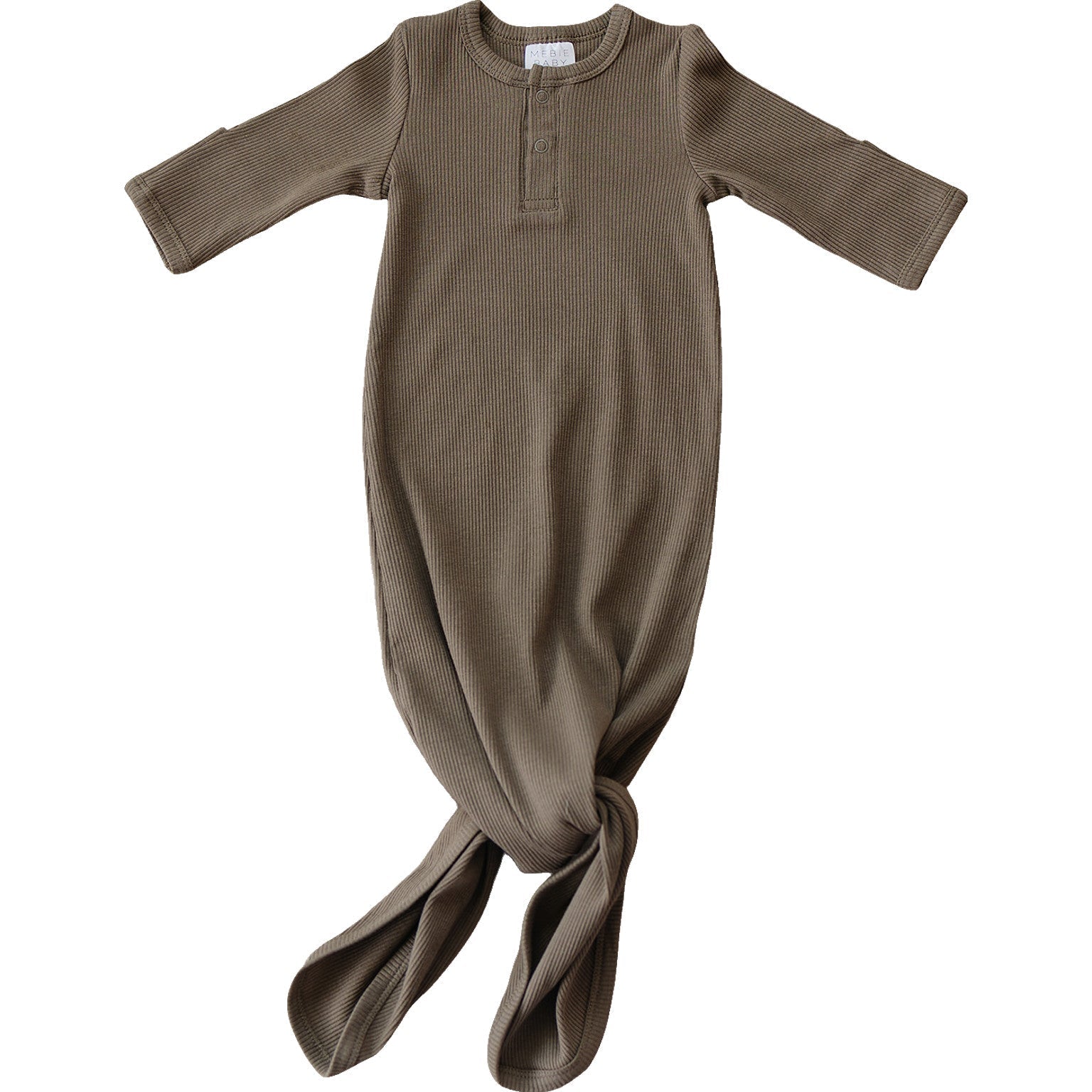 Mebie Baby Cocoa Organic Cotton Ribbed Knot Gown For Newborns And Babies - 