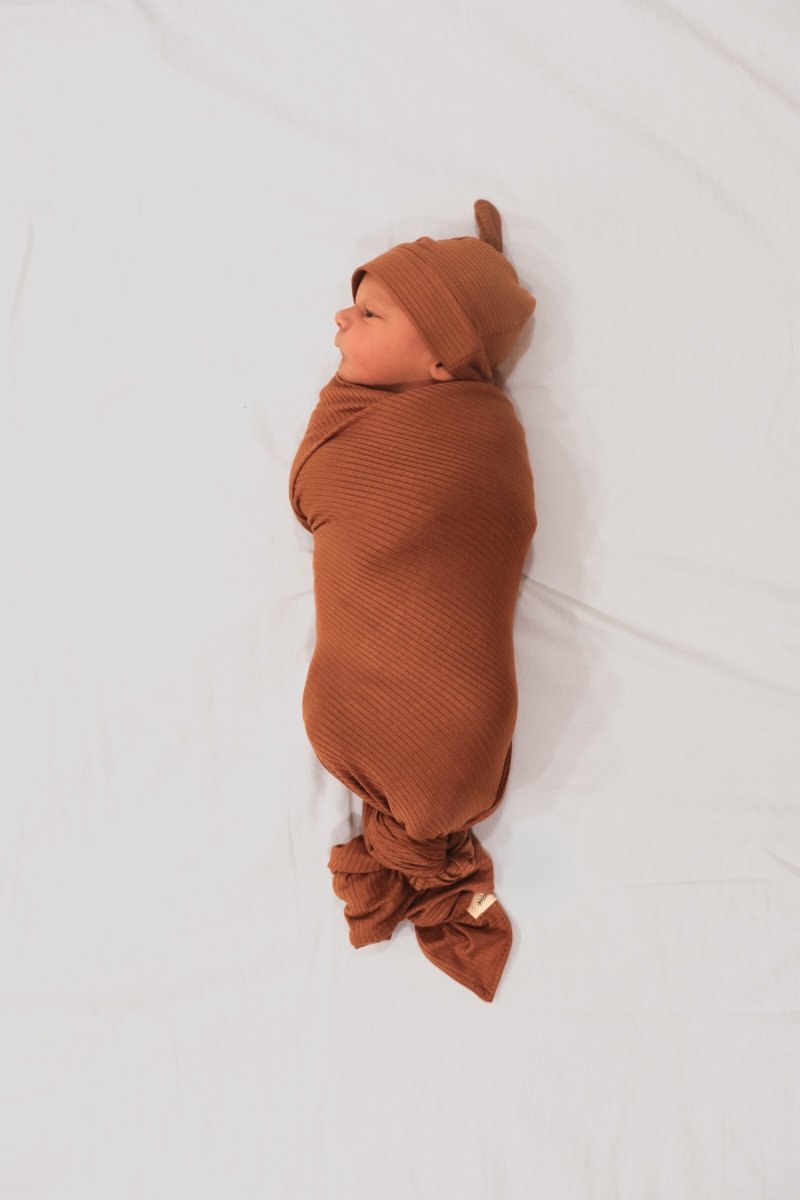 Little Mae & Co Cocoa Ribbed Stretch Swaddle Baby Blanket For Newborns - Everetts Place Boutique - 