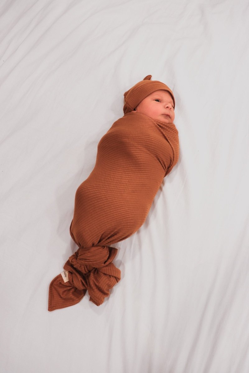 Little Mae & Co Cocoa Ribbed Stretch Swaddle Baby Blanket For Newborns - Everetts Place Boutique - 