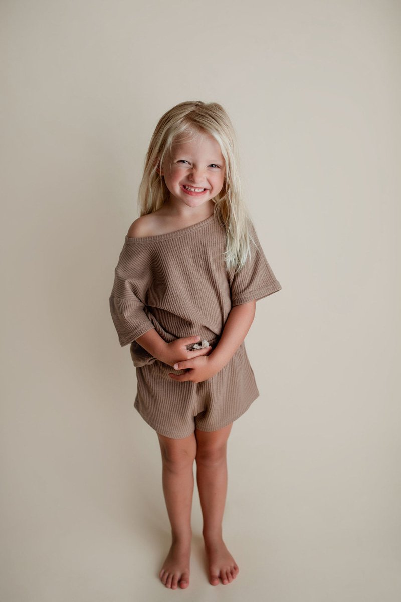 Three Little Tots Cocoa Sands Brown Waffle Two Piece Set - 