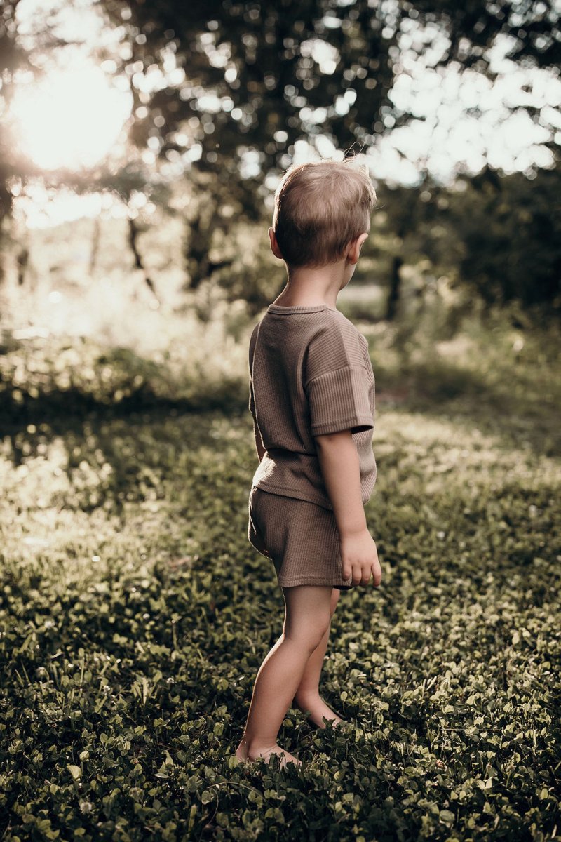 Three Little Tots Cocoa Sands Brown Waffle Two Piece Set - 