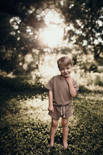 Three Little Tots Cocoa Sands Brown Waffle Two Piece Set - 