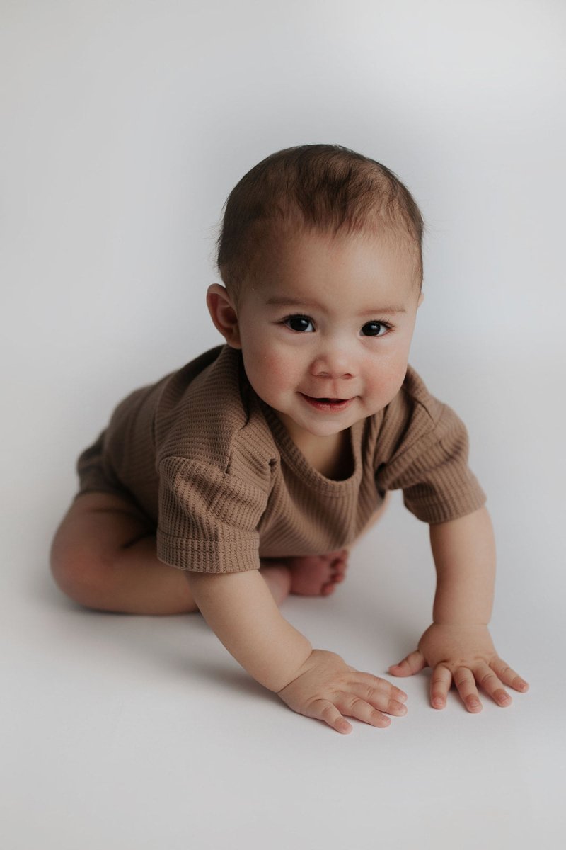 Three Little Tots Cocoa Sands Brown Waffle Two Piece Set - 