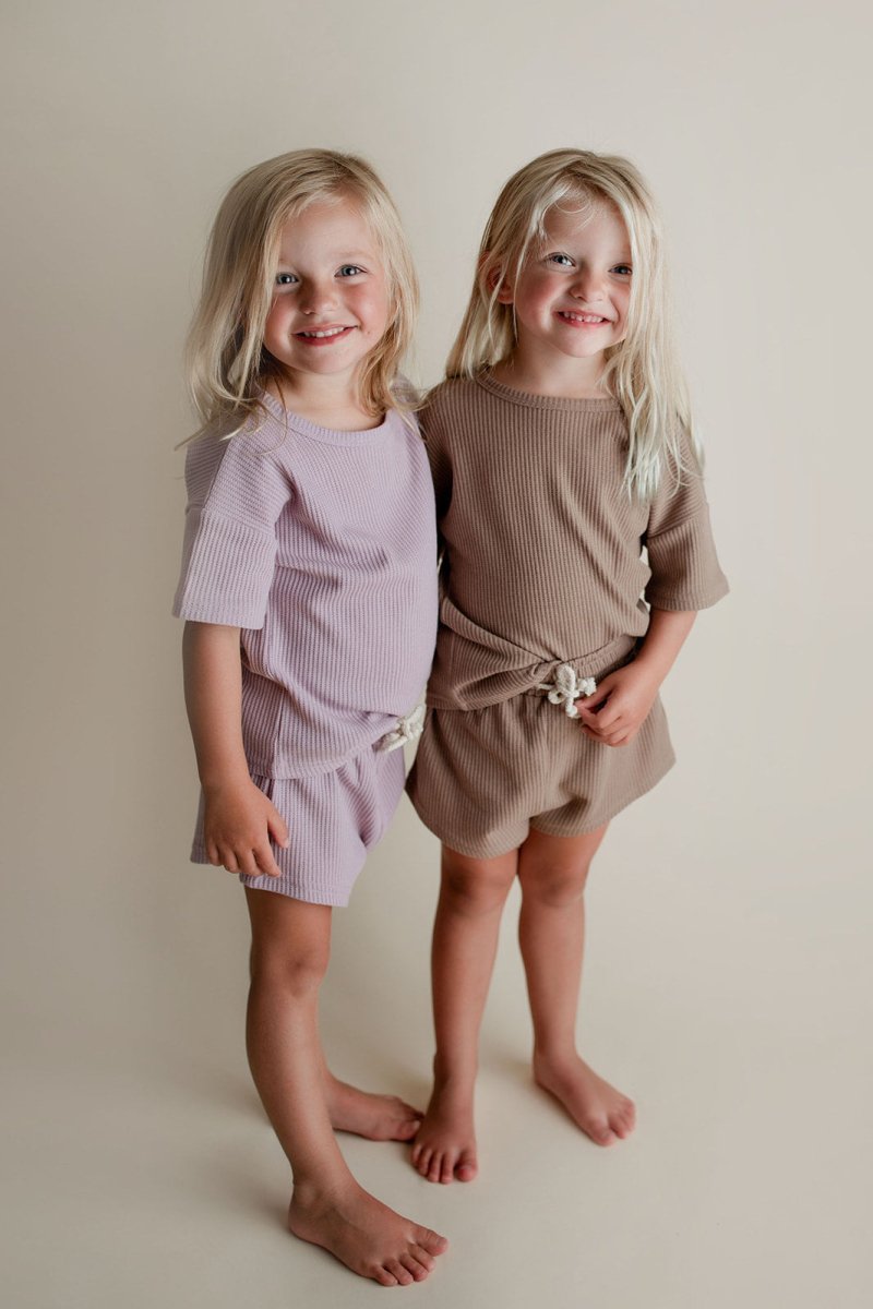 Three Little Tots Cocoa Sands Brown Waffle Two Piece Set - 