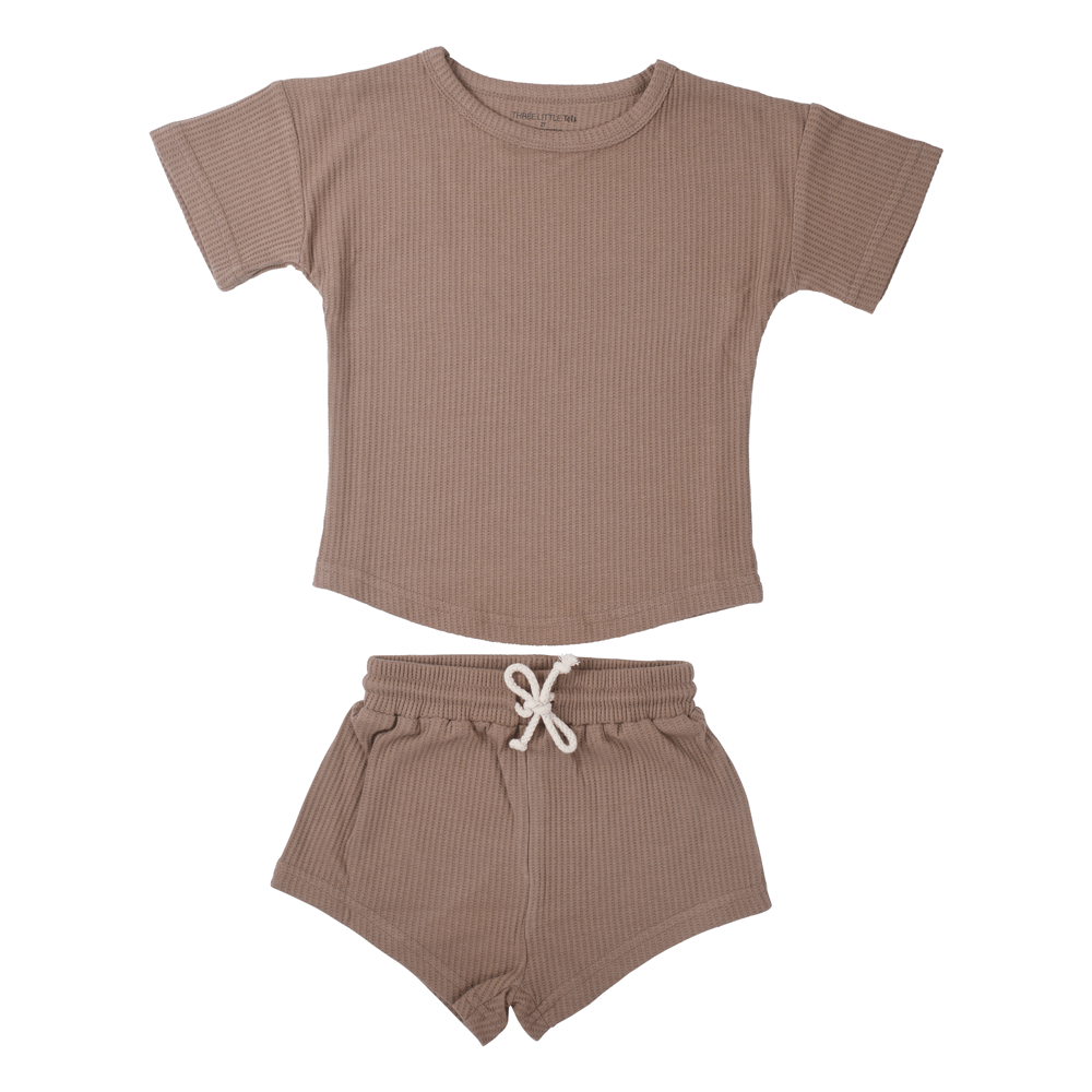 Three Little Tots Cocoa Sands Brown Waffle Two Piece Set - 