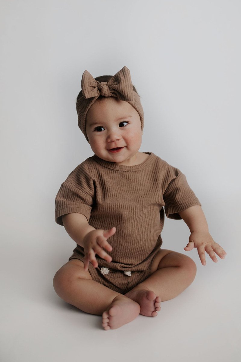Three Little Tots Cocoa Sands Brown Waffle Two Piece Set - 