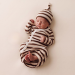 Organic Kimono Infant Sleep Gown - Cocoa Stripe by Makemake Organics