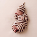 Organic Kimono Infant Sleep Gown - Cocoa Stripe by Makemake Organics