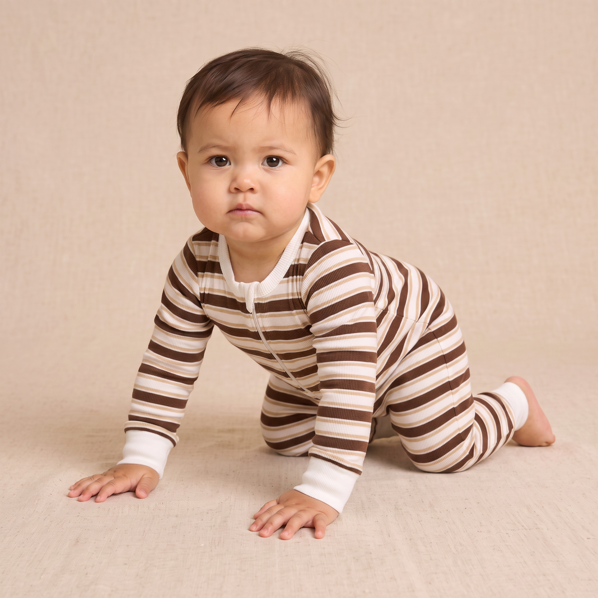 Organic 2-Way Zip Romper - Cocoa Stripe by Makemake Organics