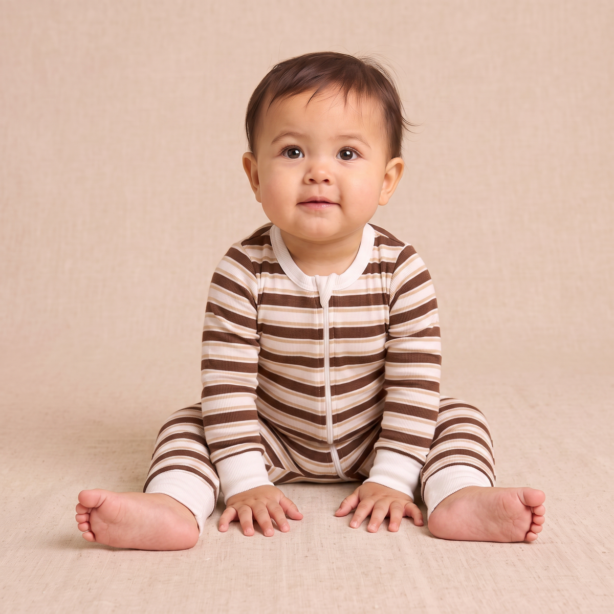 Organic 2-Way Zip Romper - Cocoa Stripe by Makemake Organics