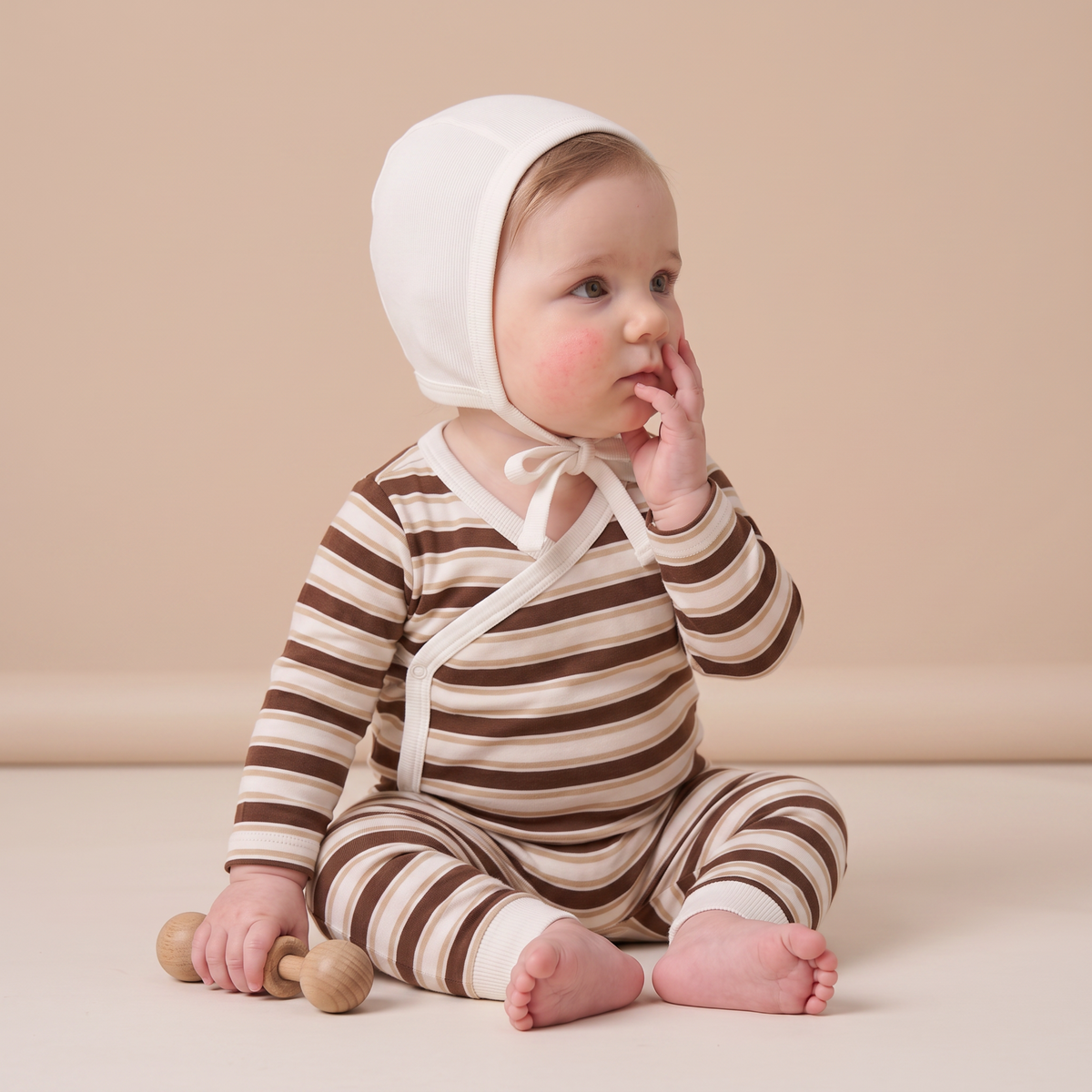 Organic Kimono Onesie & Pants Set - Cocoa Stripe by Makemake Organics