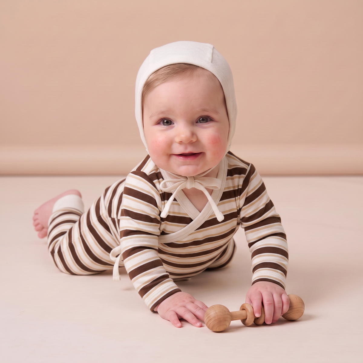 Organic Kimono Onesie & Pants Set - Cocoa Stripe by Makemake Organics