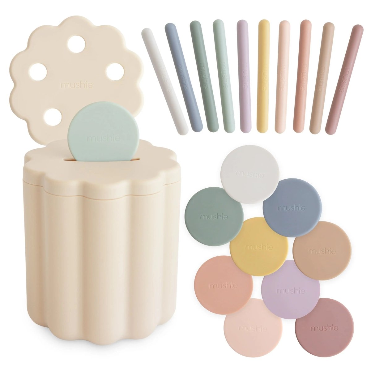 Mushie Coin and Tube Sorting Set for Kids - Colorful Educational Toy for Fine Motor Skills Development -