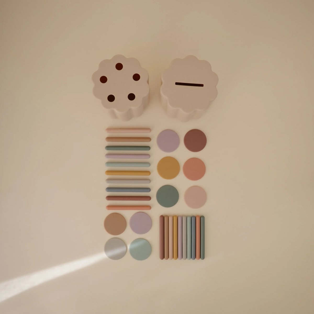 Mushie Coin and Tube Sorting Set for Kids - Colorful Educational Toy for Fine Motor Skills Development -