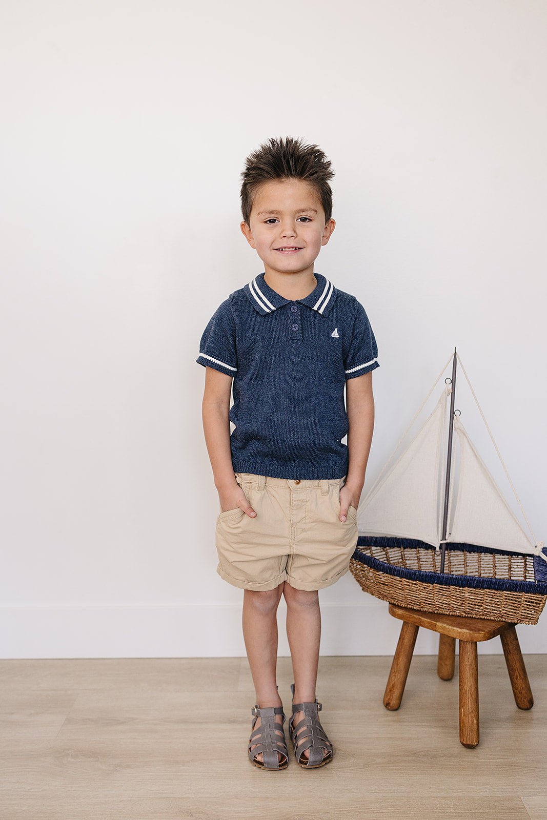 Mebie Baby Collared Sailboat Knit Shirt - 