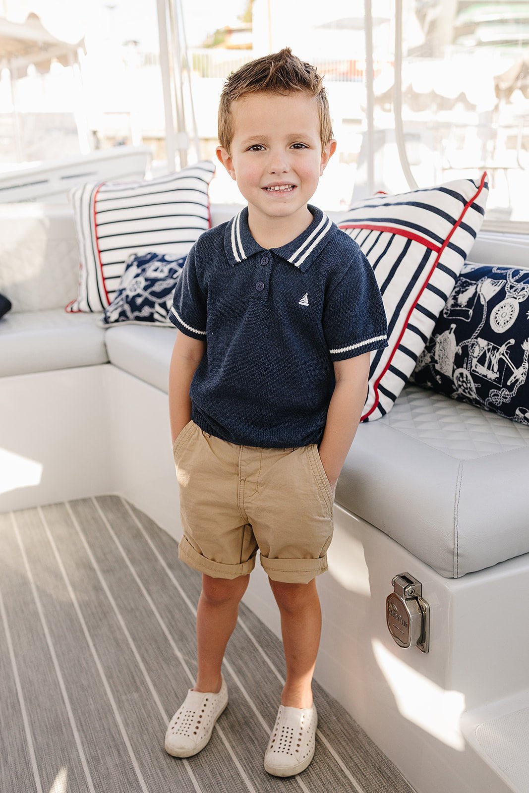 Mebie Baby Collared Sailboat Knit Shirt - 