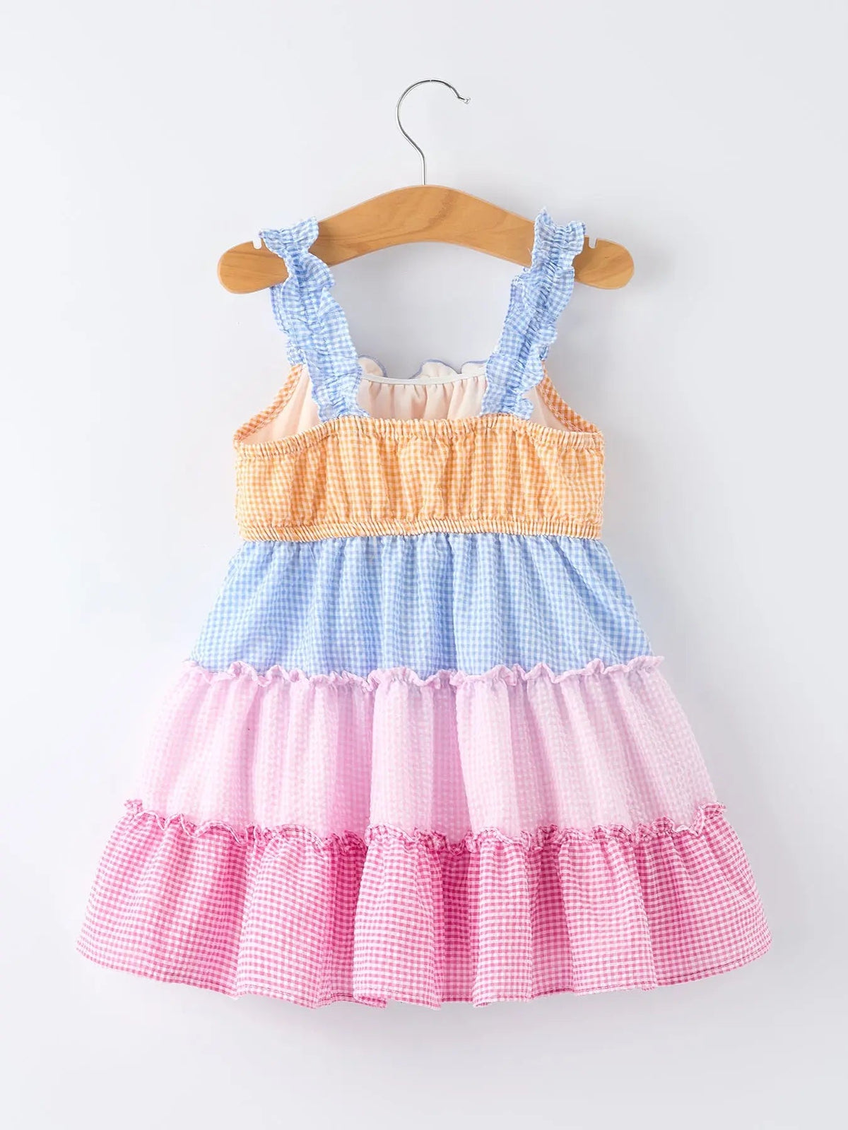 Rylee Faith Designs Colorblock Gingham Girls Ruffle Dress - 