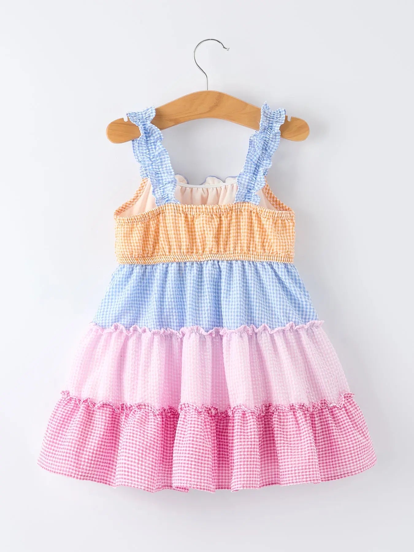 Rylee Faith Designs Colorblock Gingham Girls Ruffle Dress - 