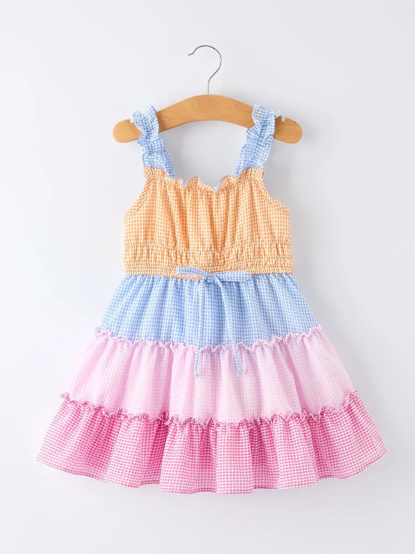 Rylee Faith Designs Colorblock Gingham Girls Ruffle Dress - 