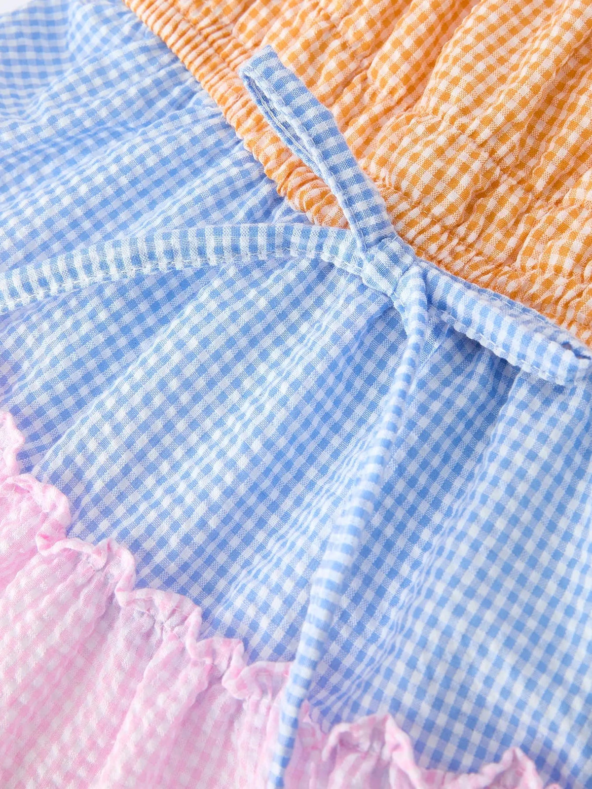 Rylee Faith Designs Colorblock Gingham Girls Ruffle Dress - 
