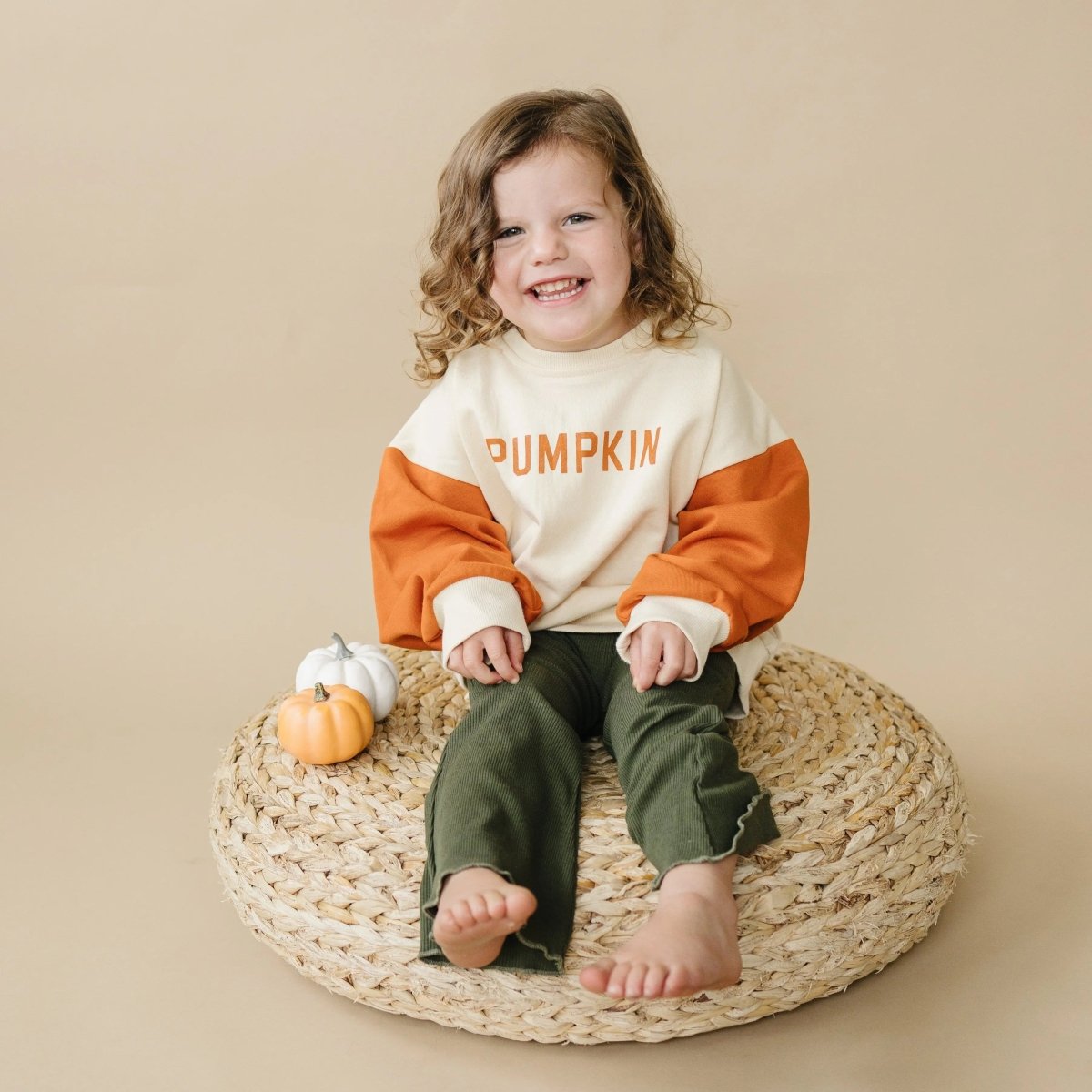 Little Joy Co. Colorblock Pumpkin Crewneck Sweatshirt for Kids Unisex - Everetts Place Boutique - 