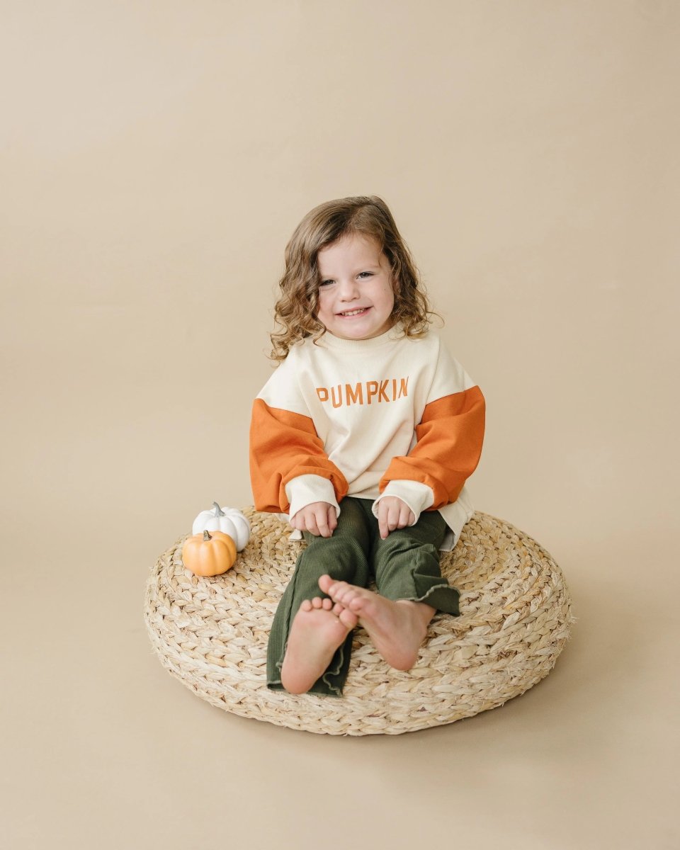 Little Joy Co. Colorblock Pumpkin Crewneck Sweatshirt for Kids Unisex - Everetts Place Boutique - 