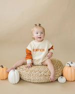 Little Joy Co. Colorblock Pumpkin Sweatshirt Romper With Snaps For Babies - Everetts Place Boutique - 