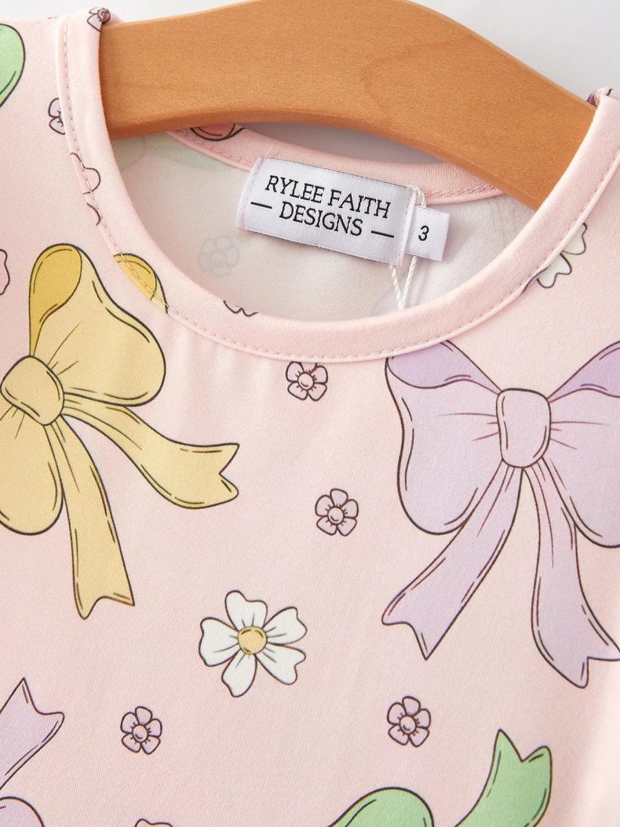 Rylee Faith Designs Colorful Bow Print Ruffles Girls Dress for Celebrations - 