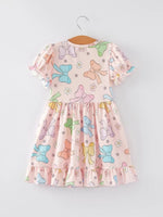Rylee Faith Designs Colorful Bow Print Ruffles Girls Dress for Celebrations - 