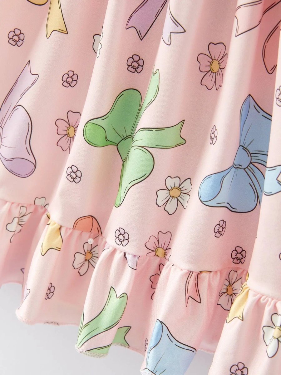 Rylee Faith Designs Colorful Bow Print Ruffles Girls Dress for Celebrations - 