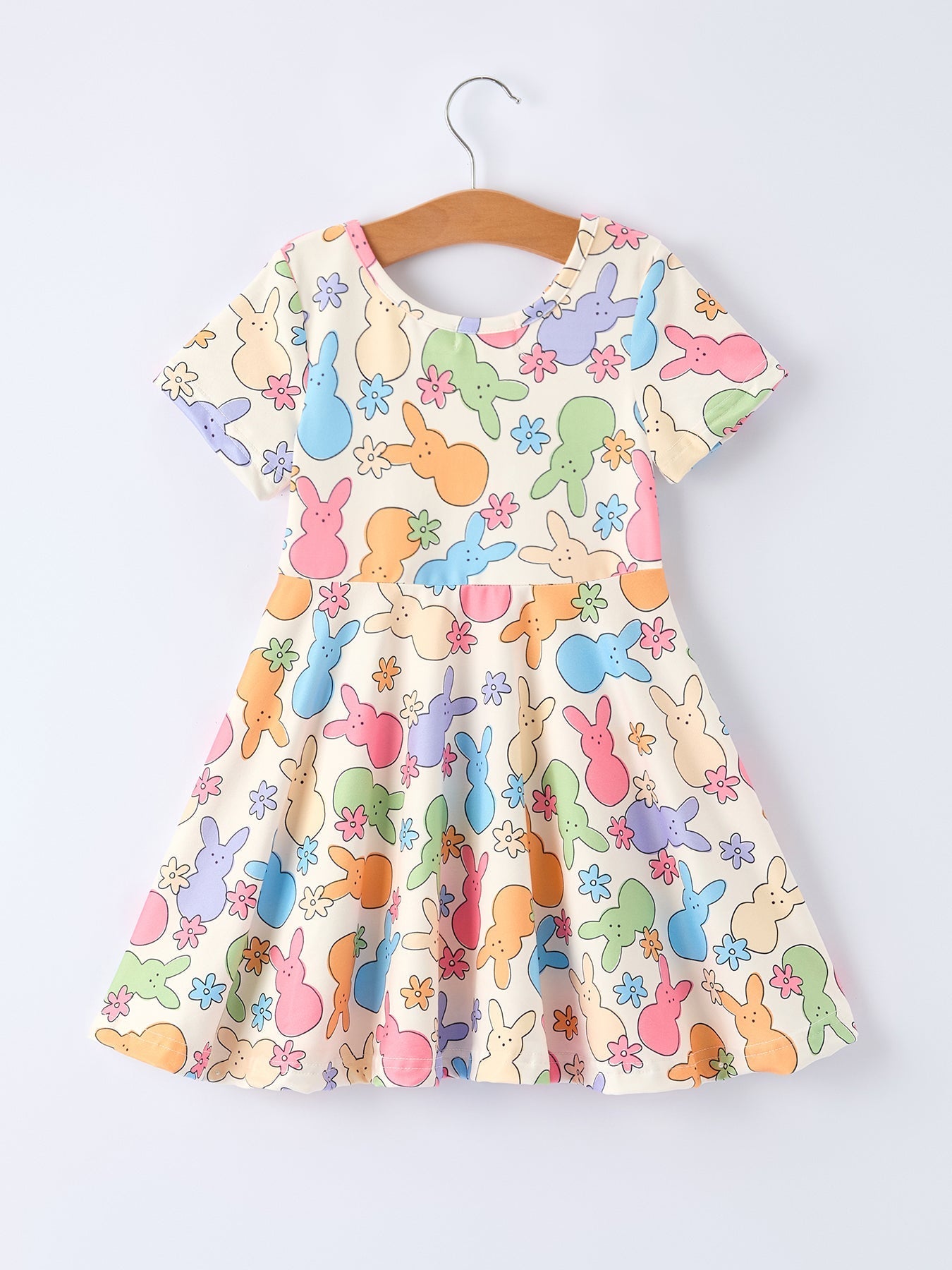 Rylee Faith Designs Colorful Bunny Girls Twirl Short - sleeved Dress - 