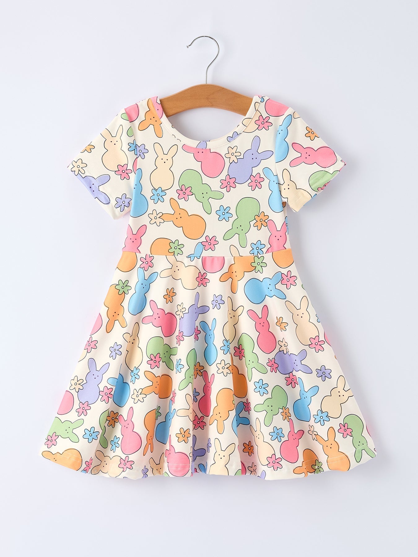 Rylee Faith Designs Colorful Bunny Girls Twirl Short - sleeved Dress - 