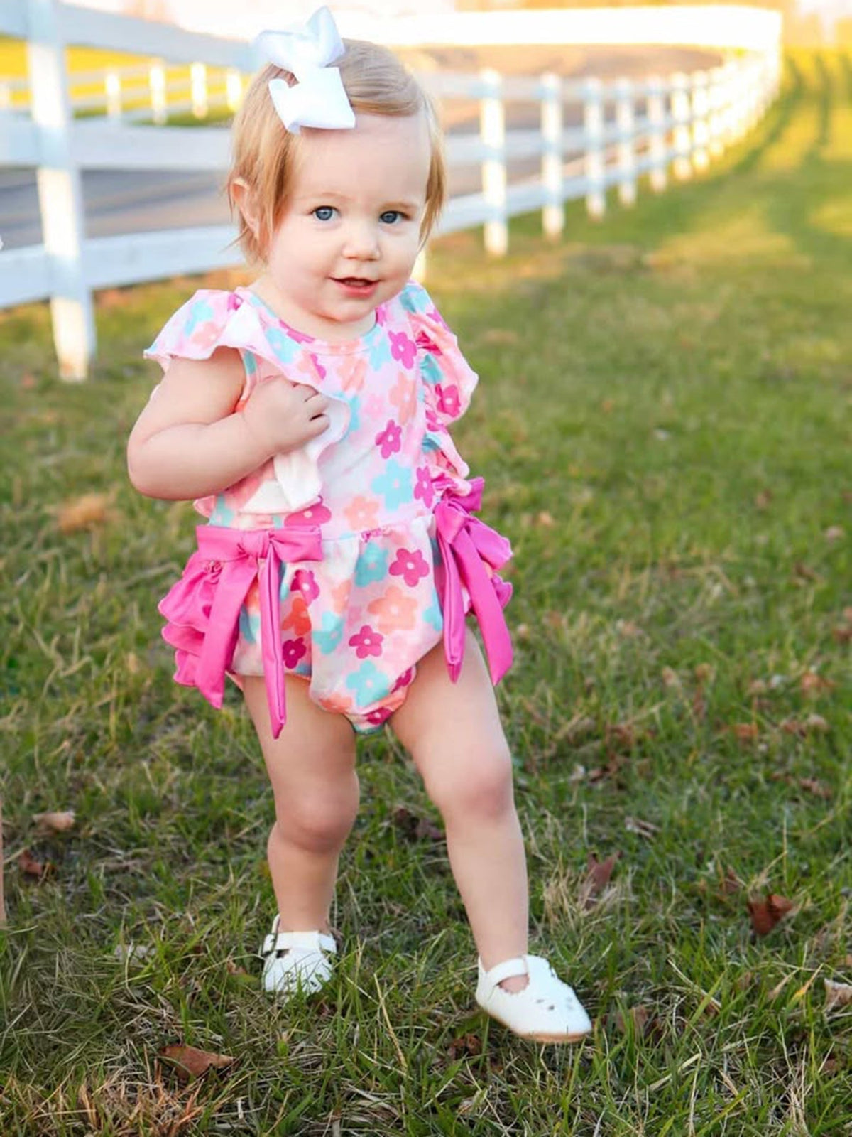 Rylee Faith Designs Colorful Floral Ruffle Baby Girls Romper - 