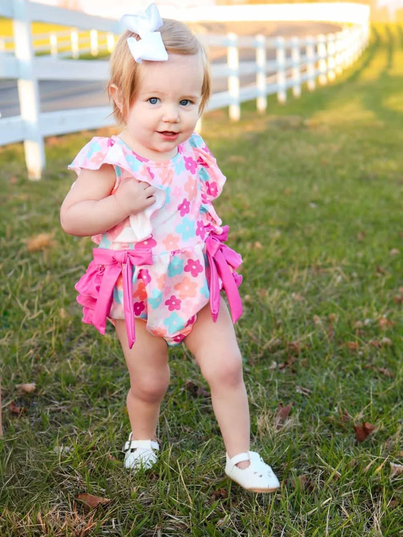 Rylee Faith Designs Colorful Floral Ruffle Baby Girls Romper - 