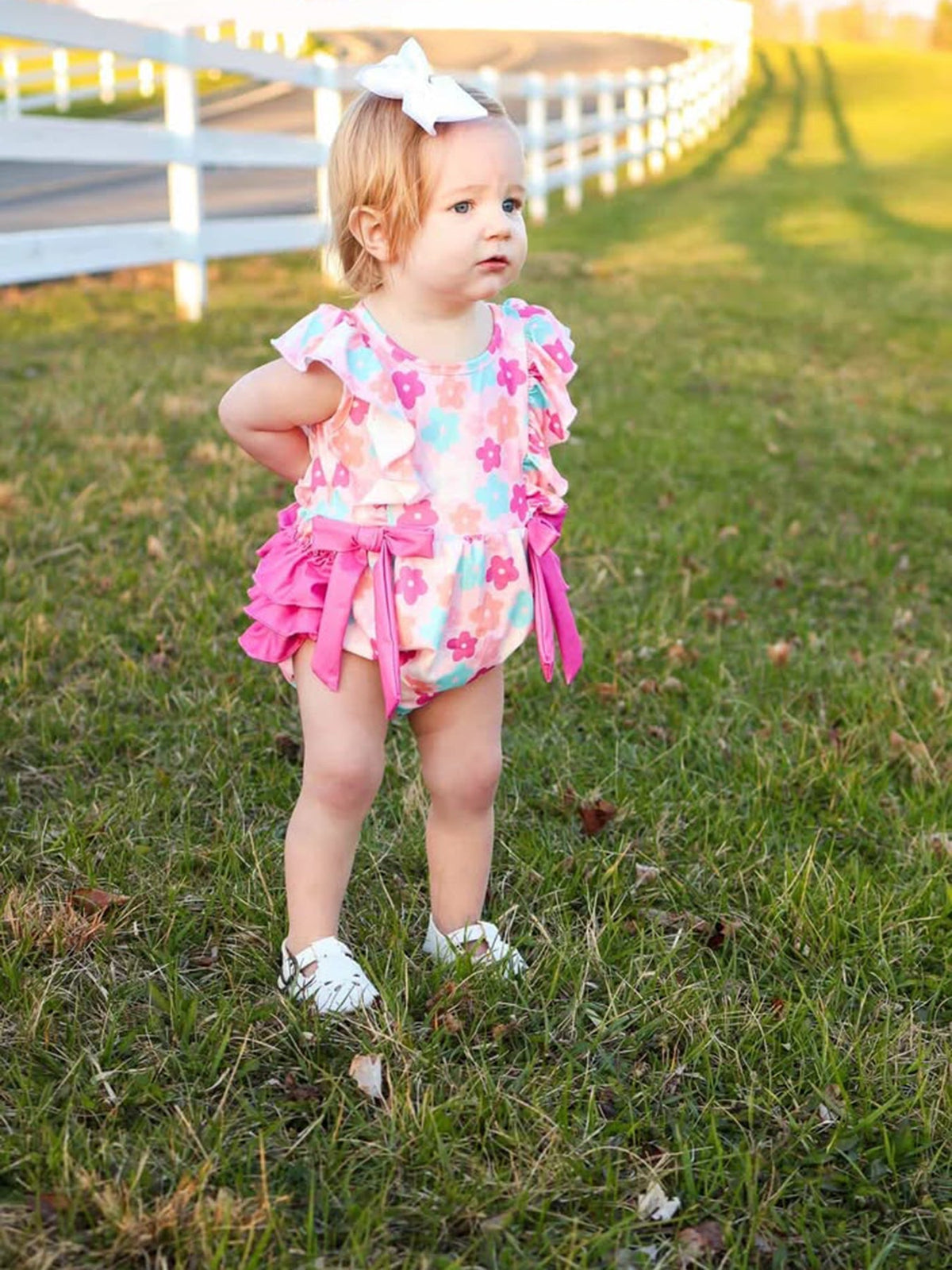 Rylee Faith Designs Colorful Floral Ruffle Baby Girls Romper - 
