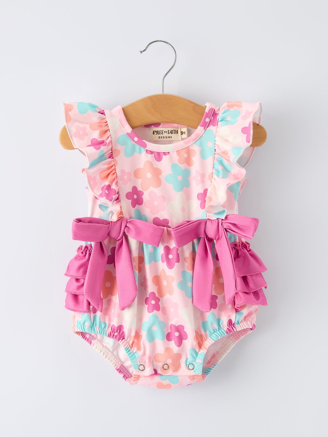 Rylee Faith Designs Colorful Floral Ruffle Baby Girls Romper - 