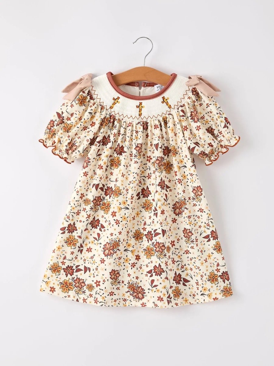 Rylee Faith Designs Colorful Floral Smocked Church Christ Bishop Christening Girl Dress - Everetts Place Boutique - 