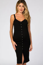 PinkBlush Comfortable Maternity Midi Dress with Snap Buttons for Modern Moms - 