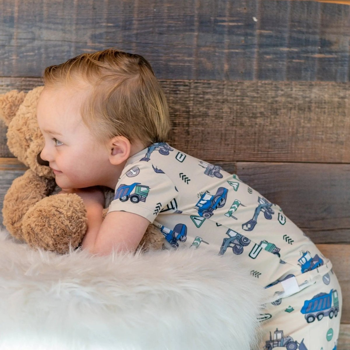 Sweet Bamboo Comfortable Trucks Diggers Construction Pajama Set for Boys Summer - 