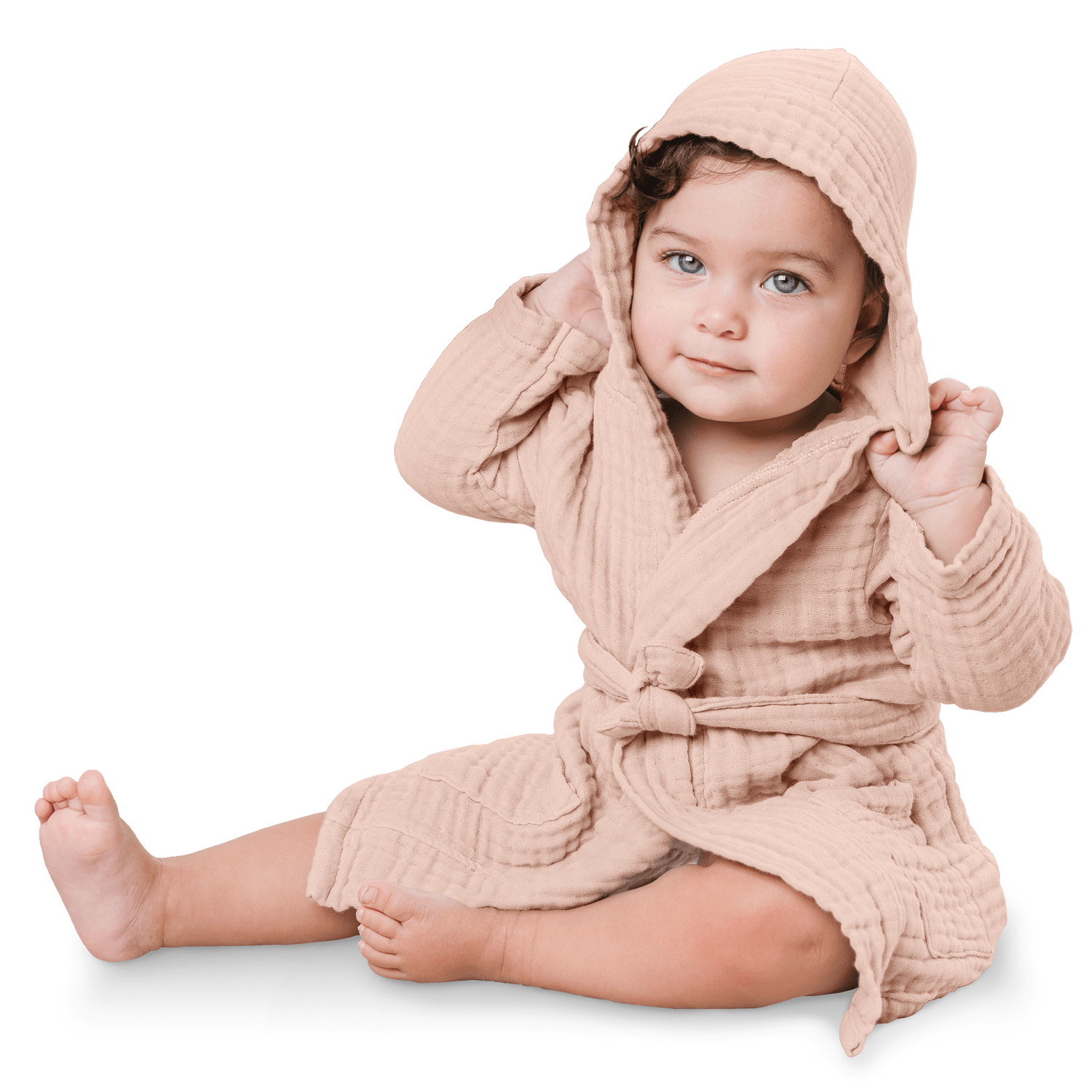 Comfy Cubs Comfy Cubs Kids Muslin Bath Robe Blush With Hood And Belt - 