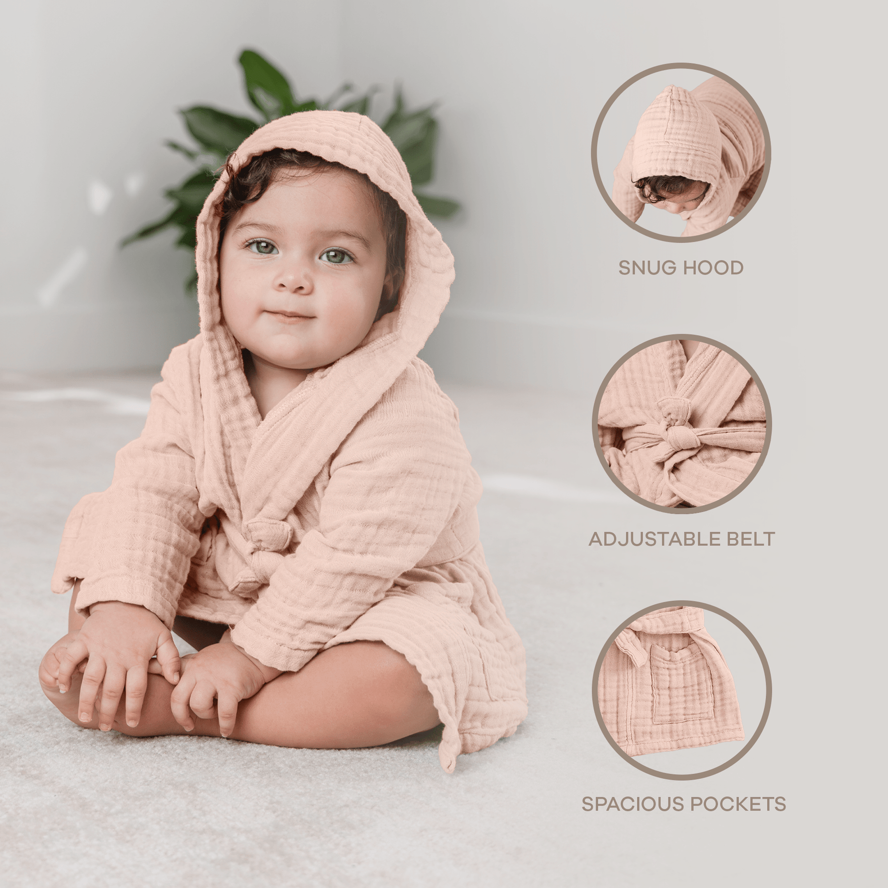 Comfy Cubs Comfy Cubs Kids Muslin Bath Robe Blush With Hood And Belt - 