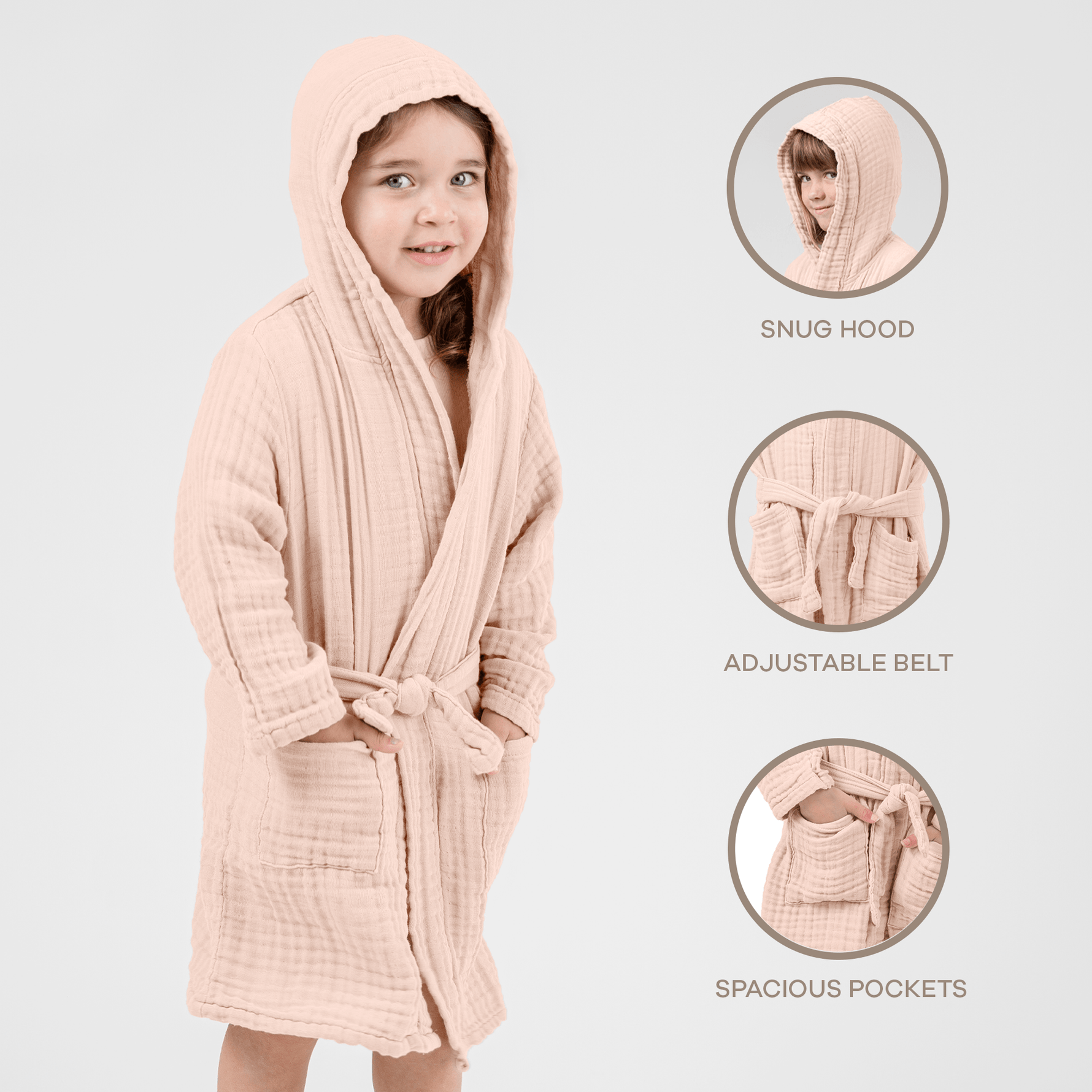Comfy Cubs Comfy Cubs Kids Muslin Bath Robe Blush With Hood And Belt - 