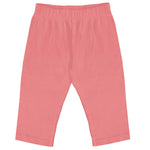 Baby comfy pants in warm coral pink with an elastic waistband.