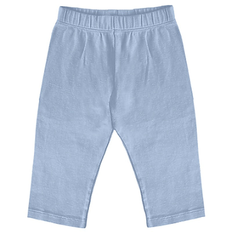 Pale heavenly blue baby comfy pants with an elastic waistband, shown flat.