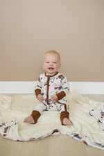 Mebie Baby Construction Trucks Ribbed Bamboo Zipper Onesie For Newborns To 18 Months - 