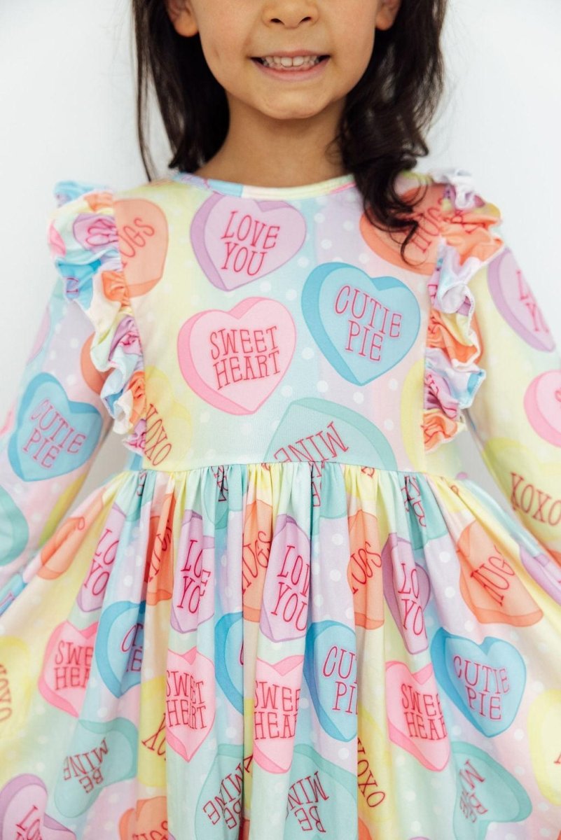Mila & Rose ® Conversation Hearts 3/4 Sleeve Ruffle Twirl Dress - 