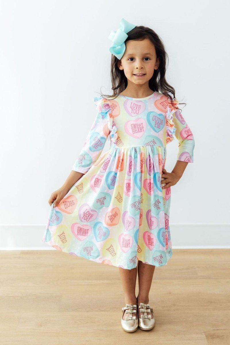 Mila & Rose ® Conversation Hearts 3/4 Sleeve Ruffle Twirl Dress - 